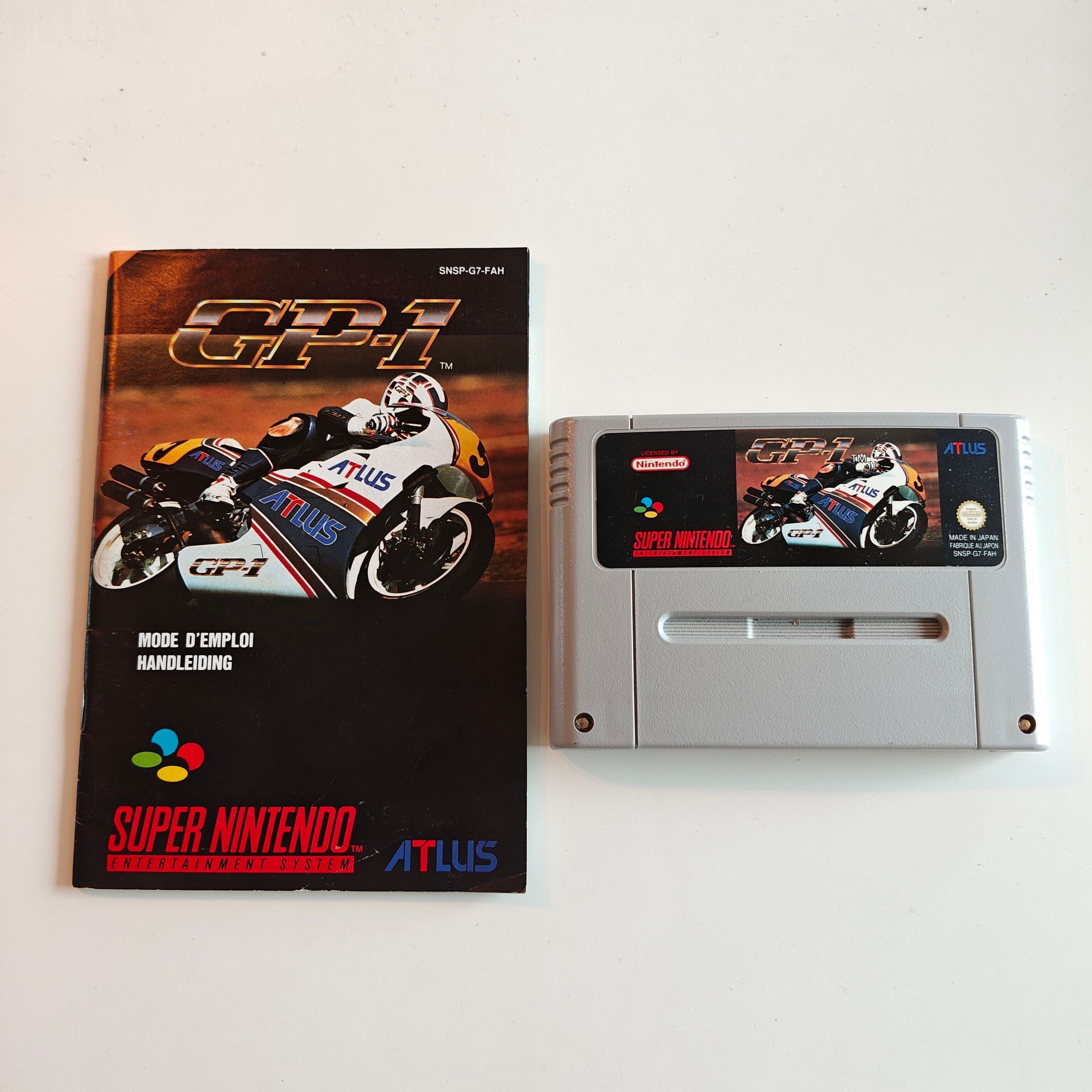 Boxed GP-1 cartridge for the Super Nintendo photographed for a marketplace listing
